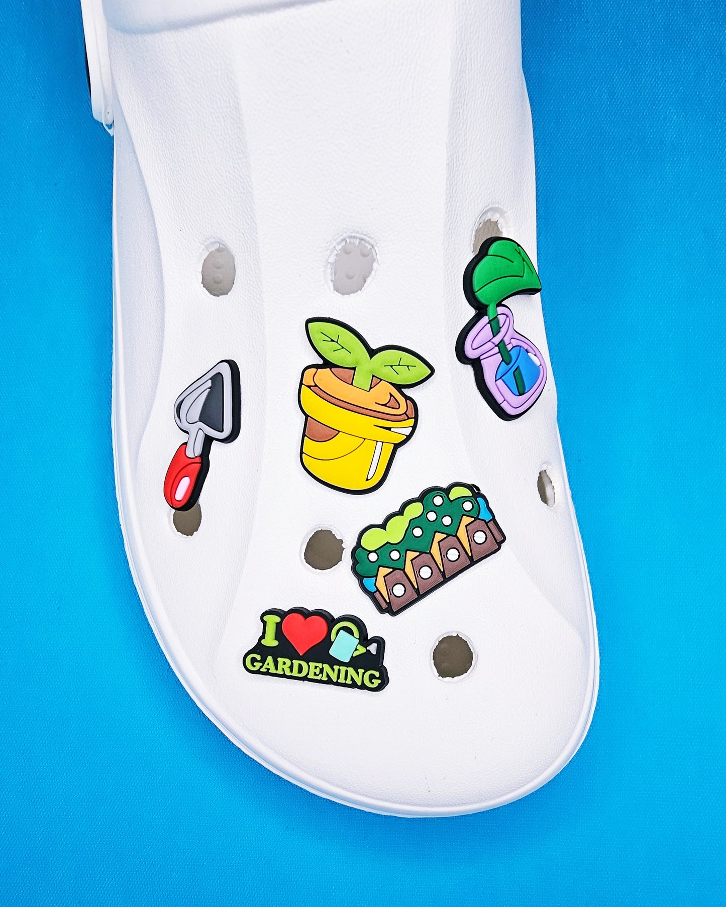 Croc Charm Pin Badge I love gardening, garden accessories, plants, pot, garden basket, spring, fork, shovel, secateur cute charms