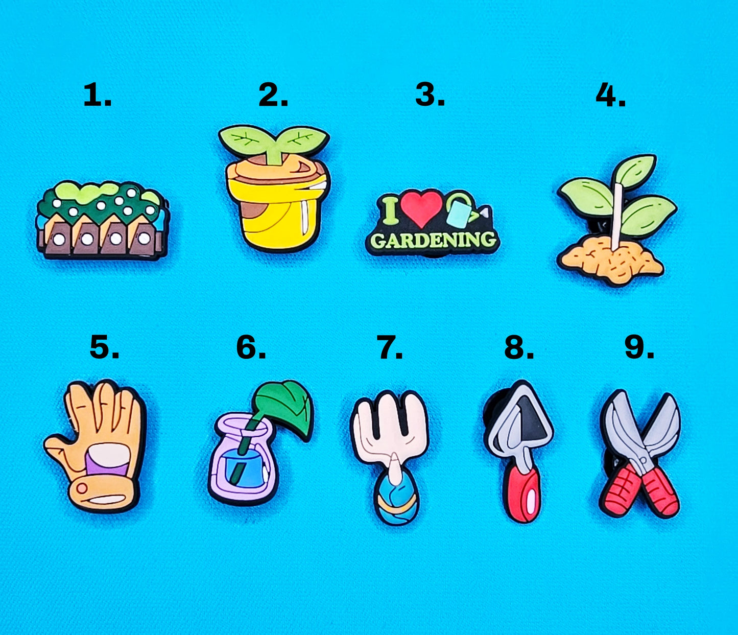 Croc Charm Pin Badge I love gardening, garden accessories, plants, pot, garden basket, spring, fork, shovel, secateur cute charms