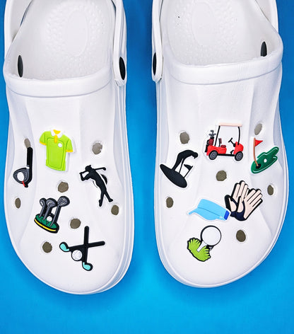 Croc Charm Pin Badge golf golf-themed charms, golf lovers, golf balls, tees, clothes, golf gloves, hat, golf clubs,  cute charms