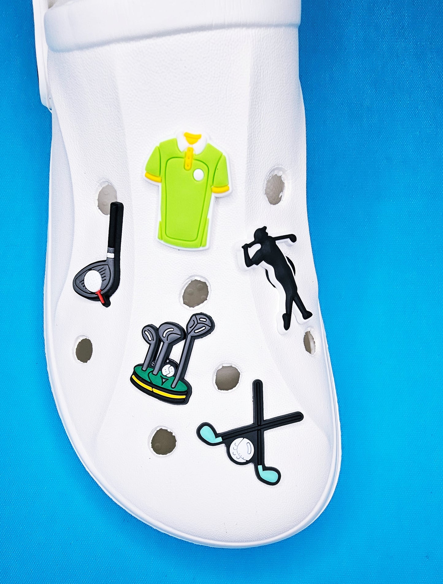 Croc Charm Pin Badge golf golf-themed charms, golf lovers, golf balls, tees, clothes, golf gloves, hat, golf clubs,  cute charms