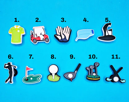 Croc Charm Pin Badge golf golf-themed charms, golf lovers, golf balls, tees, clothes, golf gloves, hat, golf clubs,  cute charms