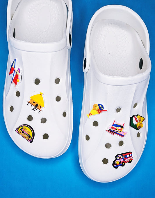 Croc Charm Badge Philippines, holiday attractions, bus, food, ice cream, culture, traditional houses, boats, bahay kubo balatik  cute charms