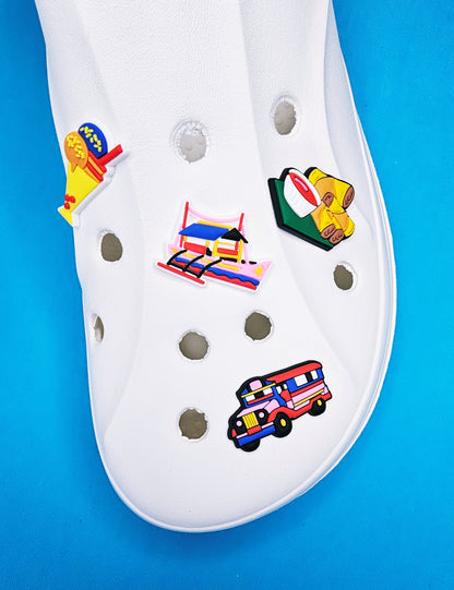 Croc Charm Badge Philippines, holiday attractions, bus, food, ice cream, culture, traditional houses, boats, bahay kubo balatik  cute charms