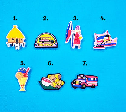 Croc Charm Badge Philippines, holiday attractions, bus, food, ice cream, culture, traditional houses, boats, bahay kubo balatik  cute charms